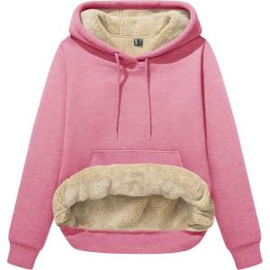 image:imageMAGCOMSEN Womens Hoodies Thick Fleece Lined Hooded Sweatshirt Warm Sherpa Lined Heavyweight Pullover with PocketPink