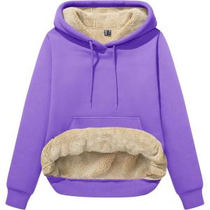 image:imageMAGCOMSEN Womens Hoodies Thick Fleece Lined Hooded Sweatshirt Warm Sherpa Lined Heavyweight Pullover with PocketPurple