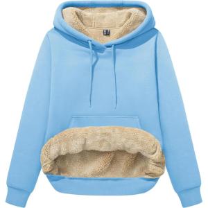 image:imageMAGCOMSEN Womens Hoodies Thick Fleece Lined Hooded Sweatshirt Warm Sherpa Lined Heavyweight Pullover with PocketSky Blue