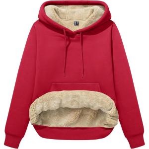 image:imageMAGCOMSEN Womens Hoodies Thick Fleece Lined Hooded Sweatshirt Warm Sherpa Lined Heavyweight Pullover with PocketTomato Red