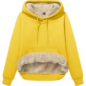 image:imageMAGCOMSEN Womens Hoodies Thick Fleece Lined Hooded Sweatshirt Warm Sherpa Lined Heavyweight Pullover with PocketYellow