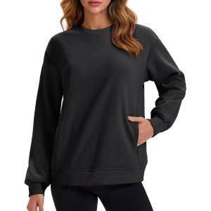 image:imageMAGCOMSEN Womens Sweatshirts Fleece Lined Pullover Crewneck Cotton Casual Winter Warm Tops with Zip PocketsBlack