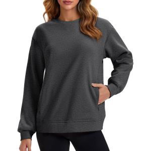 image:imageMAGCOMSEN Womens Sweatshirts Fleece Lined Pullover Crewneck Cotton Casual Winter Warm Tops with Zip PocketsDark Grey