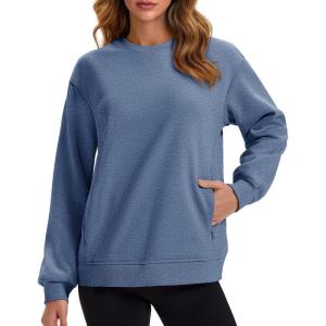 image:imageMAGCOMSEN Womens Sweatshirts Fleece Lined Pullover Crewneck Cotton Casual Winter Warm Tops with Zip PocketsGrey Blue