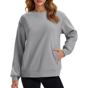 image:imageMAGCOMSEN Womens Sweatshirts Fleece Lined Pullover Crewneck Cotton Casual Winter Warm Tops with Zip PocketsLight Grey