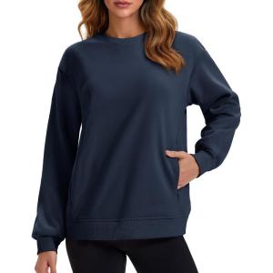 image:imageMAGCOMSEN Womens Sweatshirts Fleece Lined Pullover Crewneck Cotton Casual Winter Warm Tops with Zip PocketsNavy