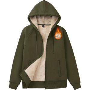image:imageMAGCOMSEN Womens Zip Up Hoodies Sherpa Fleece Lined Sweatshirts Hooded Winter Coat Thick Warm Jackets Casual Cold WeatherArmy Green