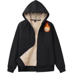image:imageMAGCOMSEN Womens Zip Up Hoodies Sherpa Fleece Lined Sweatshirts Hooded Winter Coat Thick Warm Jackets Casual Cold WeatherBlack