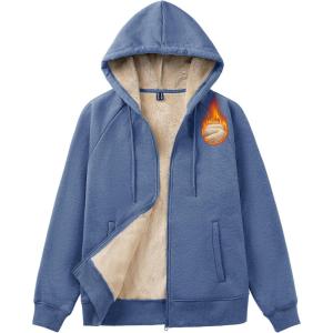image:imageMAGCOMSEN Womens Zip Up Hoodies Sherpa Fleece Lined Sweatshirts Hooded Winter Coat Thick Warm Jackets Casual Cold WeatherBlue