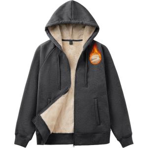 image:imageMAGCOMSEN Womens Zip Up Hoodies Sherpa Fleece Lined Sweatshirts Hooded Winter Coat Thick Warm Jackets Casual Cold WeatherGray