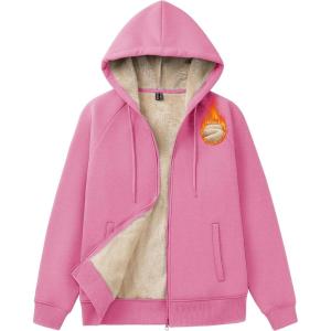image:imageMAGCOMSEN Womens Zip Up Hoodies Sherpa Fleece Lined Sweatshirts Hooded Winter Coat Thick Warm Jackets Casual Cold WeatherHot Pink