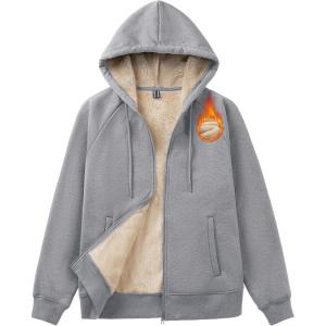 image:imageMAGCOMSEN Womens Zip Up Hoodies Sherpa Fleece Lined Sweatshirts Hooded Winter Coat Thick Warm Jackets Casual Cold WeatherLight Gray