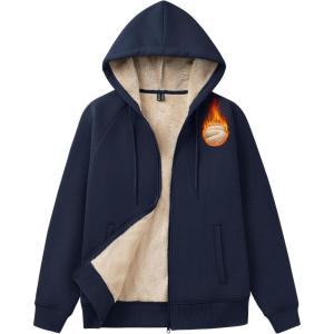 image:imageMAGCOMSEN Womens Zip Up Hoodies Sherpa Fleece Lined Sweatshirts Hooded Winter Coat Thick Warm Jackets Casual Cold WeatherNavy