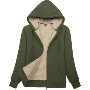 image:imageMAGCOMSEN Womens Zip Up Hoodies Sherpa Lined Fleece Thermal Jacket Full Zip Winter Warm Casual Thick Coats PocketsArmy Green