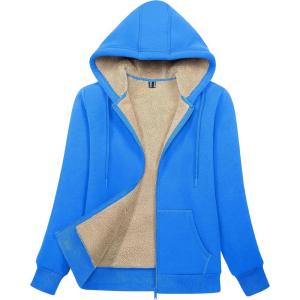 image:imageMAGCOMSEN Womens Zip Up Hoodies Sherpa Lined Fleece Thermal Jacket Full Zip Winter Warm Casual Thick Coats PocketsAzure