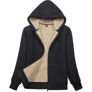 image:imageMAGCOMSEN Womens Zip Up Hoodies Sherpa Lined Fleece Thermal Jacket Full Zip Winter Warm Casual Thick Coats PocketsBlack