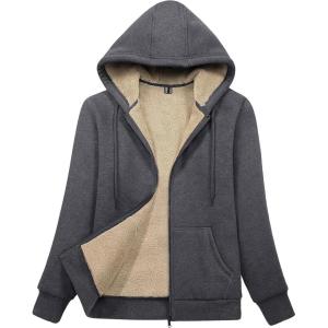 image:imageMAGCOMSEN Womens Zip Up Hoodies Sherpa Lined Fleece Thermal Jacket Full Zip Winter Warm Casual Thick Coats PocketsDark Grey