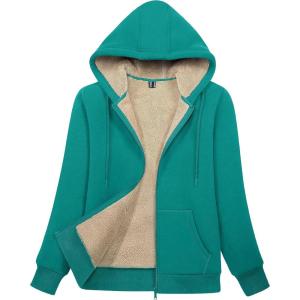 image:imageMAGCOMSEN Womens Zip Up Hoodies Sherpa Lined Fleece Thermal Jacket Full Zip Winter Warm Casual Thick Coats PocketsEmerald Green