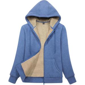 image:imageMAGCOMSEN Womens Zip Up Hoodies Sherpa Lined Fleece Thermal Jacket Full Zip Winter Warm Casual Thick Coats PocketsGrey Blue