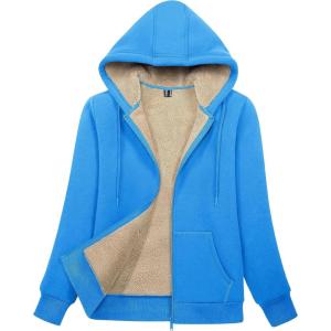 image:imageMAGCOMSEN Womens Zip Up Hoodies Sherpa Lined Fleece Thermal Jacket Full Zip Winter Warm Casual Thick Coats PocketsIce Blue