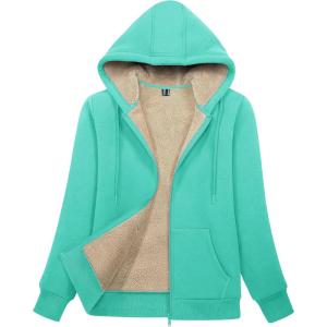 image:imageMAGCOMSEN Womens Zip Up Hoodies Sherpa Lined Fleece Thermal Jacket Full Zip Winter Warm Casual Thick Coats PocketsMint Green