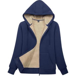 image:imageMAGCOMSEN Womens Zip Up Hoodies Sherpa Lined Fleece Thermal Jacket Full Zip Winter Warm Casual Thick Coats PocketsNavy