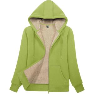 image:imageMAGCOMSEN Womens Zip Up Hoodies Sherpa Lined Fleece Thermal Jacket Full Zip Winter Warm Casual Thick Coats PocketsOlive Green