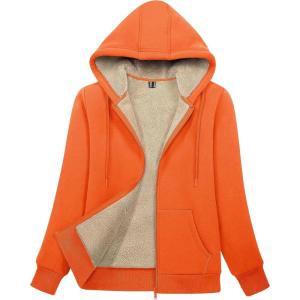 image:imageMAGCOMSEN Womens Zip Up Hoodies Sherpa Lined Fleece Thermal Jacket Full Zip Winter Warm Casual Thick Coats PocketsOrange
