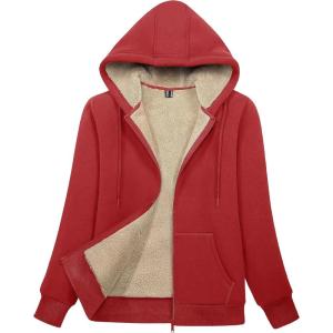 image:imageMAGCOMSEN Womens Zip Up Hoodies Sherpa Lined Fleece Thermal Jacket Full Zip Winter Warm Casual Thick Coats PocketsOrange Red