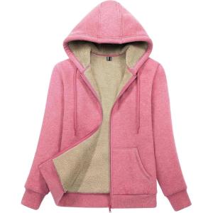 image:imageMAGCOMSEN Womens Zip Up Hoodies Sherpa Lined Fleece Thermal Jacket Full Zip Winter Warm Casual Thick Coats PocketsPink