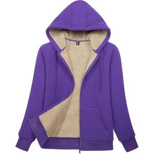 image:imageMAGCOMSEN Womens Zip Up Hoodies Sherpa Lined Fleece Thermal Jacket Full Zip Winter Warm Casual Thick Coats PocketsPurple