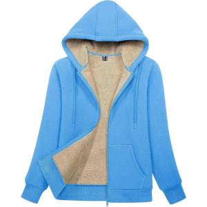 image:imageMAGCOMSEN Womens Zip Up Hoodies Sherpa Lined Fleece Thermal Jacket Full Zip Winter Warm Casual Thick Coats PocketsSky Blue