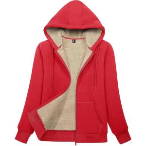 image:imageMAGCOMSEN Womens Zip Up Hoodies Sherpa Lined Fleece Thermal Jacket Full Zip Winter Warm Casual Thick Coats PocketsTomato Red