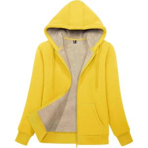 image:imageMAGCOMSEN Womens Zip Up Hoodies Sherpa Lined Fleece Thermal Jacket Full Zip Winter Warm Casual Thick Coats PocketsYellow
