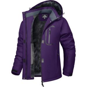 image:imageMAGCOMSEN Womens Ski Jacket Waterproof Insulated Warm Winter Coat Thermal Windproof Snow Jacket Fleece Lined RaincoatDeeppurple