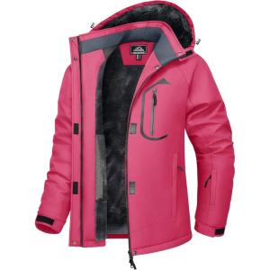image:imageMAGCOMSEN Womens Ski Jacket Waterproof Insulated Warm Winter Coat Thermal Windproof Snow Jacket Fleece Lined RaincoatRosered