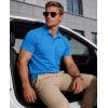 image:imageMAGCOMSEN Mens Polo Shirts Short Sleeve Cotton Pique Golf Shirts with Pocket Casual Performance Moisture Wicking PolosAzure