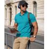 image:imageMAGCOMSEN Mens Polo Shirts Short Sleeve Cotton Pique Golf Shirts with Pocket Casual Performance Moisture Wicking PolosBlue Green