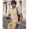 image:imageMAGCOMSEN Mens Polo Shirts Short Sleeve Cotton Pique Golf Shirts with Pocket Casual Performance Moisture Wicking PolosLight Apricot