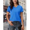 image:imageMAGCOMSEN Womens Cotton T Shirt VNeck Short Sleeve Shirt ClassicFit Casual Breathable Tee Summer Basic TopsAzure Blue