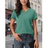 image:imageMAGCOMSEN Womens Cotton T Shirt VNeck Short Sleeve Shirt ClassicFit Casual Breathable Tee Summer Basic TopsGray Green
