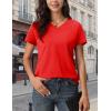 image:imageMAGCOMSEN Womens Cotton T Shirt VNeck Short Sleeve Shirt ClassicFit Casual Breathable Tee Summer Basic TopsTomato Red