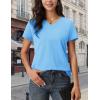 image:imageMAGCOMSEN Womens Cotton T Shirt VNeck Short Sleeve Shirt ClassicFit Casual Breathable Tee Summer Basic TopsWaterfall Blue