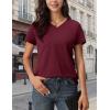 image:imageMAGCOMSEN Womens Cotton T Shirt VNeck Short Sleeve Shirt ClassicFit Casual Breathable Tee Summer Basic TopsWine Red