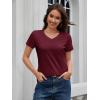 image:imageMAGCOMSEN Womens Cotton T Shirt VNeck Short Sleeve Shirt ClassicFit Casual Breathable Tee Summer Basic TopsWine Red