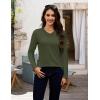 image:imageMAGCOMSEN Womens Long Sleeve Shirts V Neck Cotton Basic Tee Soft Breathable Casual Tops CassicFit TShirtArmy Green