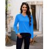 image:imageMAGCOMSEN Womens Long Sleeve Shirts V Neck Cotton Basic Tee Soft Breathable Casual Tops CassicFit TShirtAzure Blue