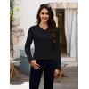 image:imageMAGCOMSEN Womens Long Sleeve Shirts V Neck Cotton Basic Tee Soft Breathable Casual Tops CassicFit TShirtBlack