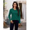 image:imageMAGCOMSEN Womens Long Sleeve Shirts V Neck Cotton Basic Tee Soft Breathable Casual Tops CassicFit TShirtEmerald Green