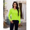 image:imageMAGCOMSEN Womens Long Sleeve Shirts V Neck Cotton Basic Tee Soft Breathable Casual Tops CassicFit TShirtFluorescent Green